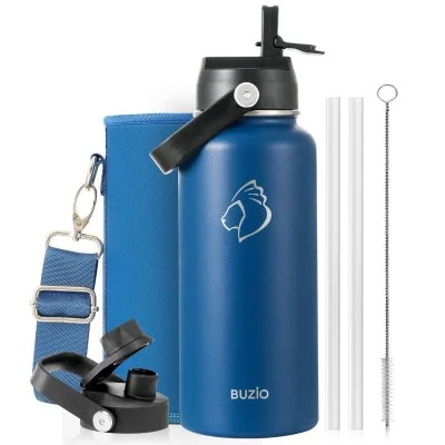 Buzio Duet Series Water Bottle with 2 Lids and Sleeve 1L - Blue